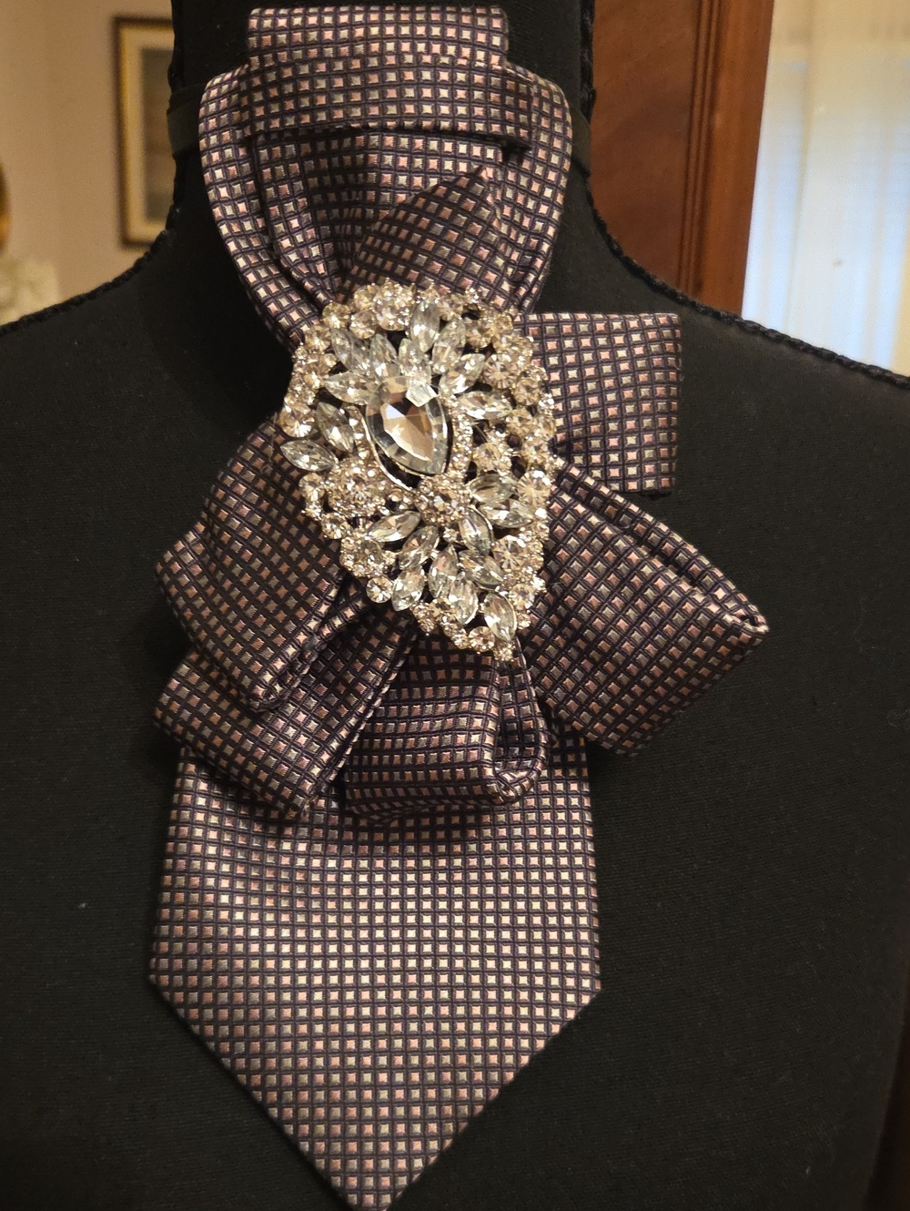 Upcycled Men's Necktie For Women With Brooch